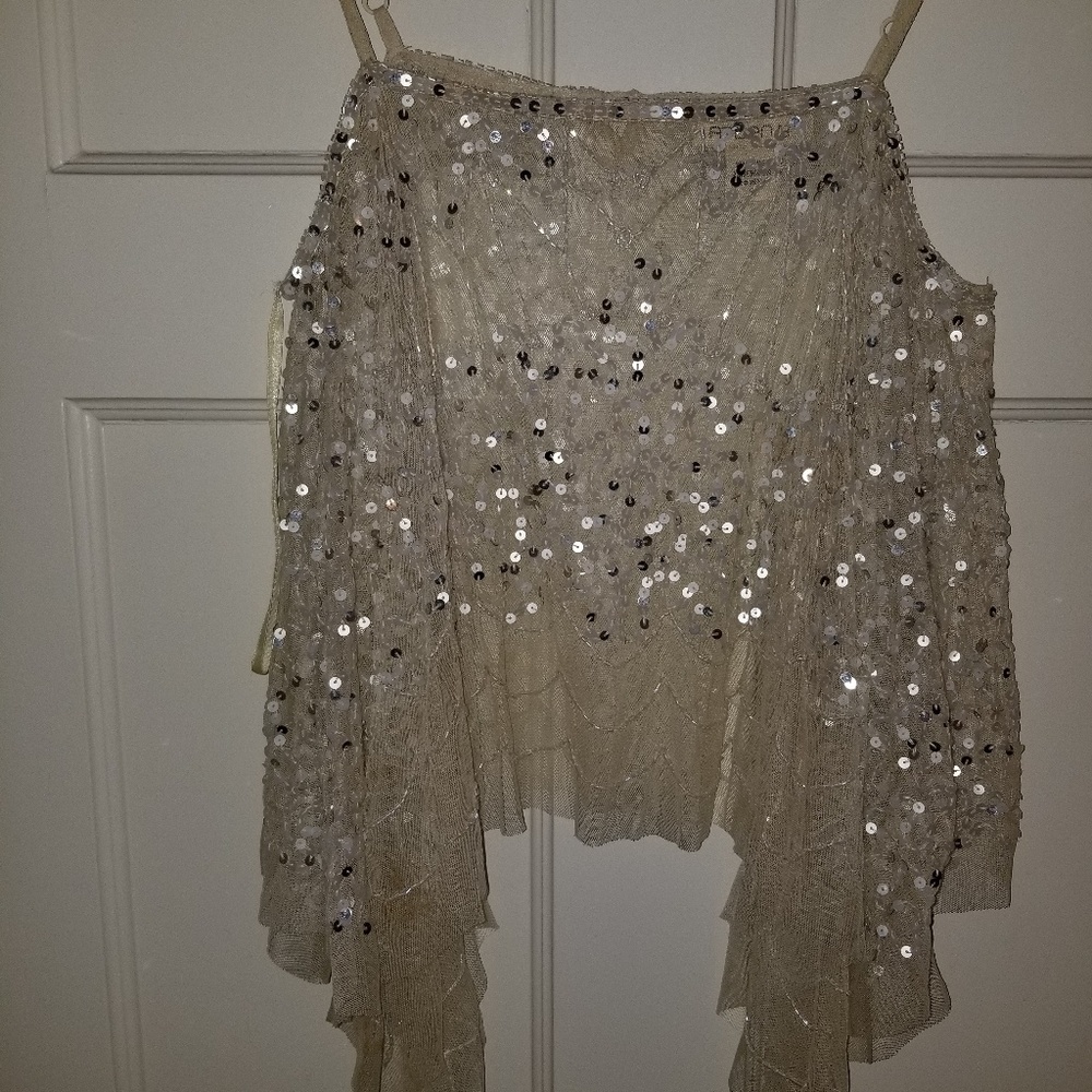 Arden B sequined top with spaghetti straps.